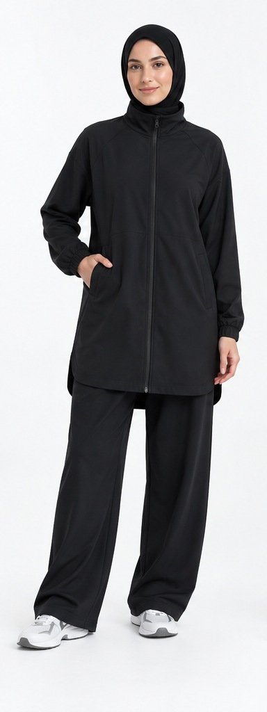 Black longline movement jacket concept